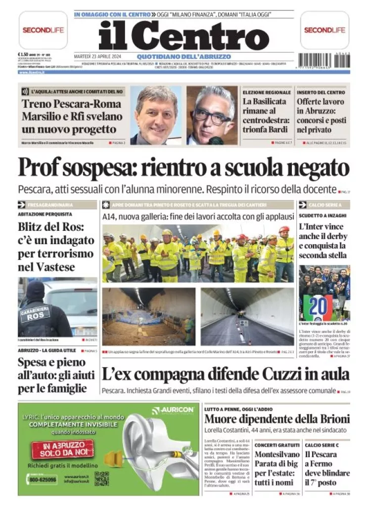 Prima-pagina-il centro-oggi-edizione-del-2024-04-23